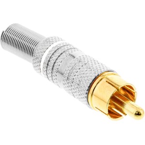 Wtyk męski RCA metalowy do lutowania, srebrny, pierścień biały, na kabel 6mm