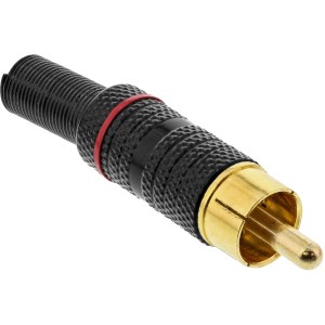 Metalowy wtyk męski RCA do lutowania, czarny, czerwony pierścień, na kabel 6mm