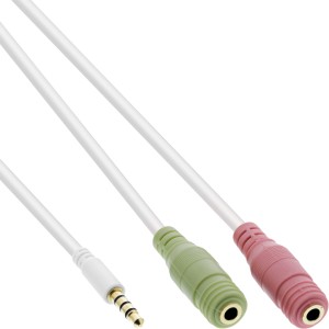 Kabel adaptera zestawu słuchawkowego audio 3,5 mm męski 4 piny / 2x 3,5 mm, biały, 1 m