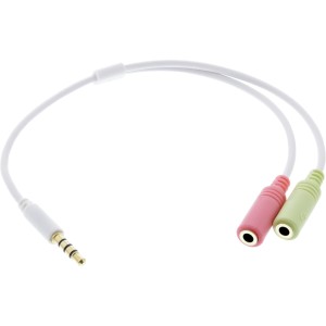 Kabel adaptera zestawu słuchawkowego audio 3,5 mm męski 4 piny / 2x 3,5 mm, biały, 0,25 m