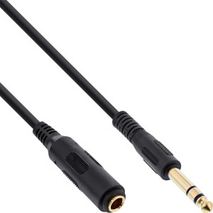 Przedłużacz do słuchawek 6,3 mm Stereo M/F, pozłacany, czarny, 5 m