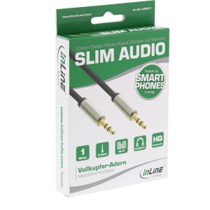 Podstawowy cienki kabel audio 3,5 mm męski/męski, stereo, 1 m