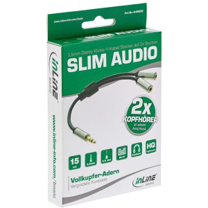 Podstawowy cienki kabel audio typu Y, 3,5 mm M / 2x F, 0,15 m