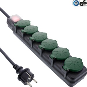 Listwa zasilająca Outdoor, 6 portów, typ F, wersja niemiecka, IP44, z wyłącznikiem zasilania, 10 m