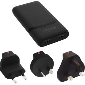 Ładowarka podróżna USB z podwójnym wejściem USB-C, PD, PPS, 65 W, płaska, czarna