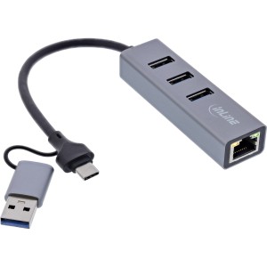 Hub 4 w 1 Gigabit, USB-C i USB-A, 1x RJ45, 3x USB 3.2 Gen.1